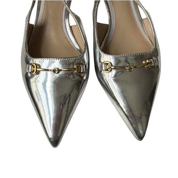 Sam Edelman Fitzgerald Slingback Pump Silver Women’s 6 Kitten Heel Pointed Toe - Picture 4 of 15